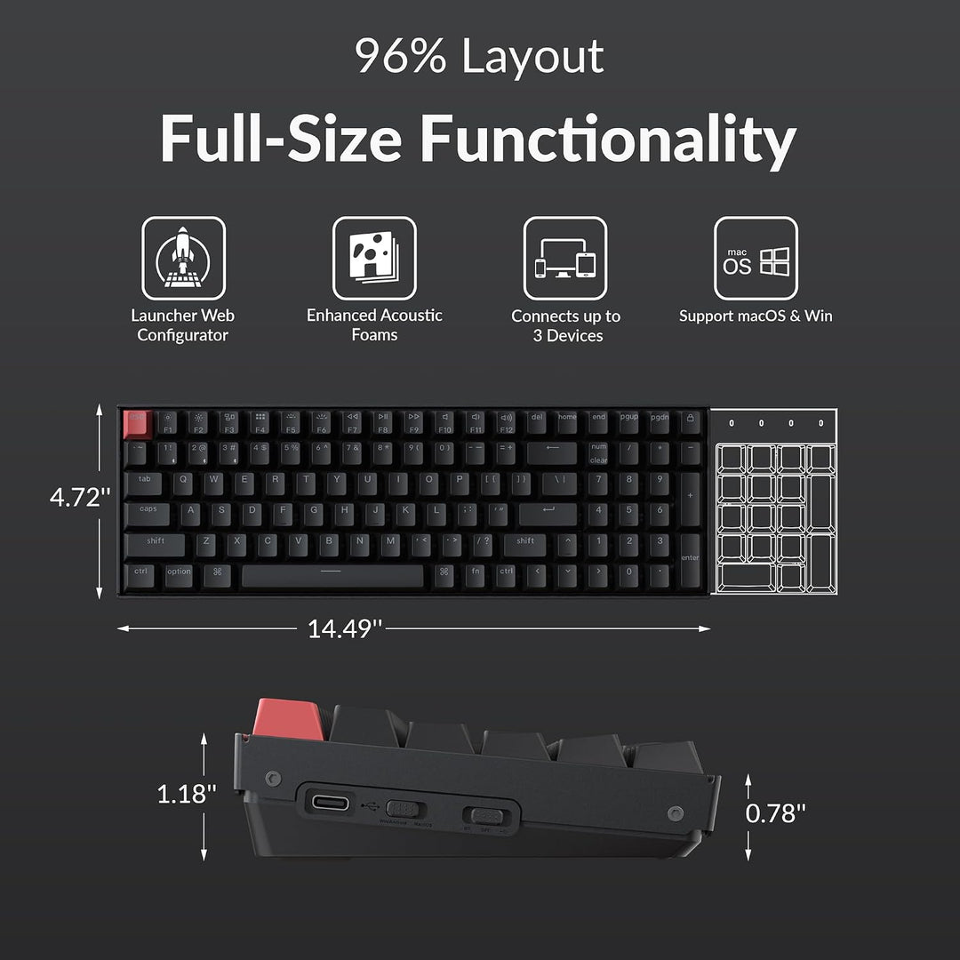 Keychron K4 96% Layout QMK Opciones inalámbricas y cableadas Teclad...