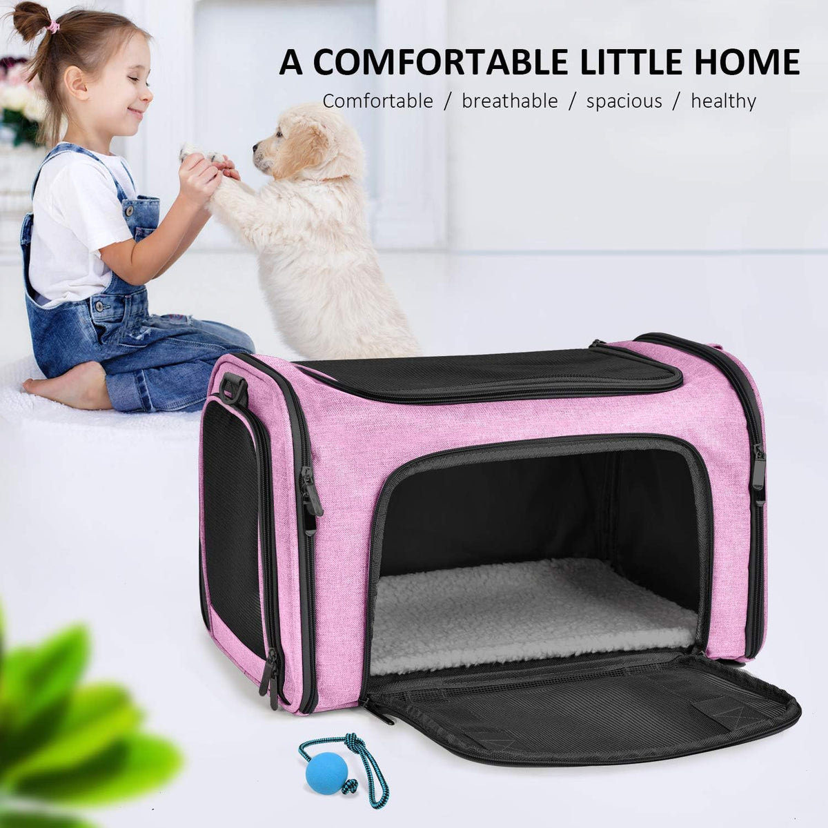 Henkelion Transportador para Mascotas para Gatos, Perros y Cachorros Pequeños y Medianos de hasta 15 Libras, Aprobado por TSA y Aerolíneas, con Lados Blandos, Plegable para Viaje - Rosa