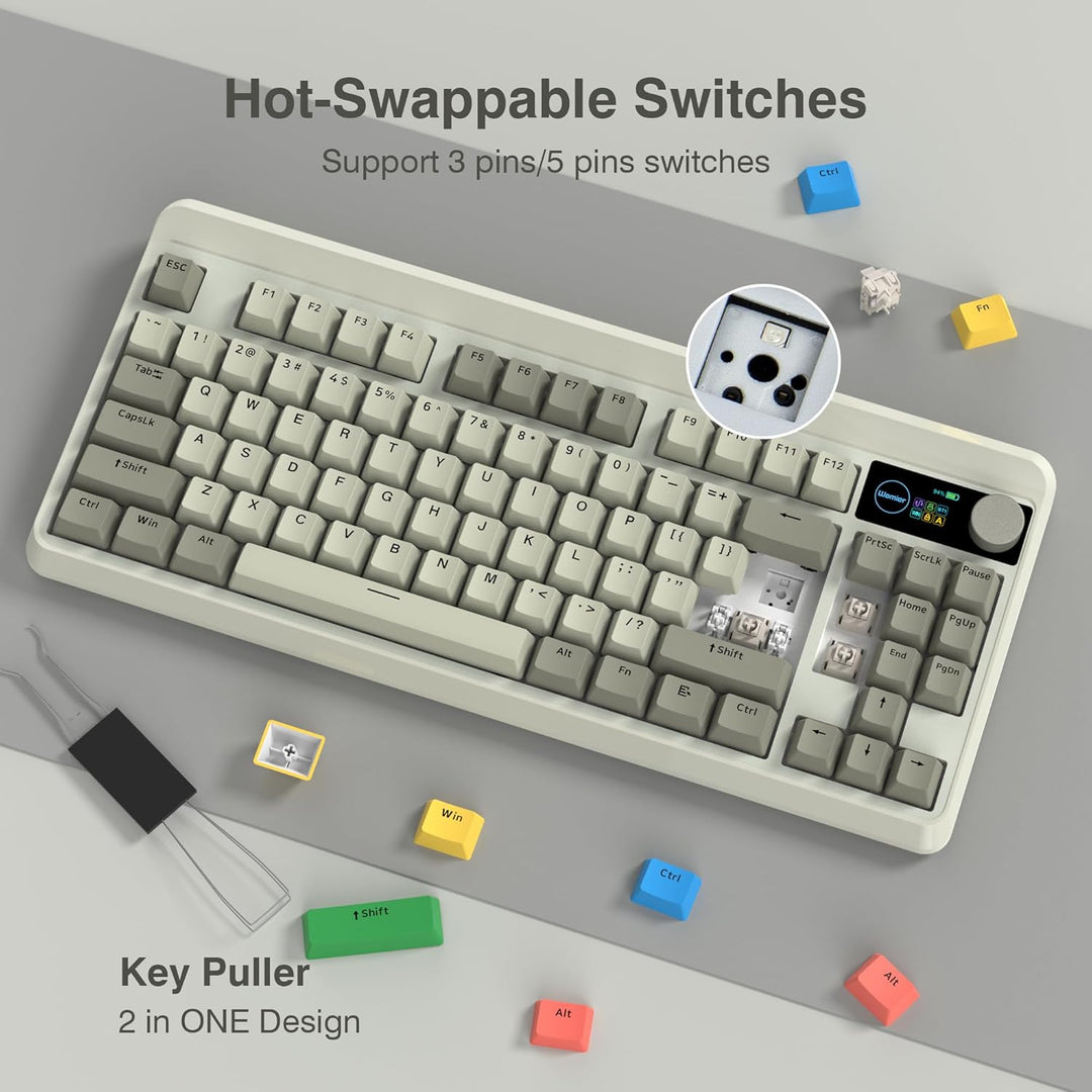 Teclado de juego Womier Retro 75% con pantalla OLED y perilla, M87...