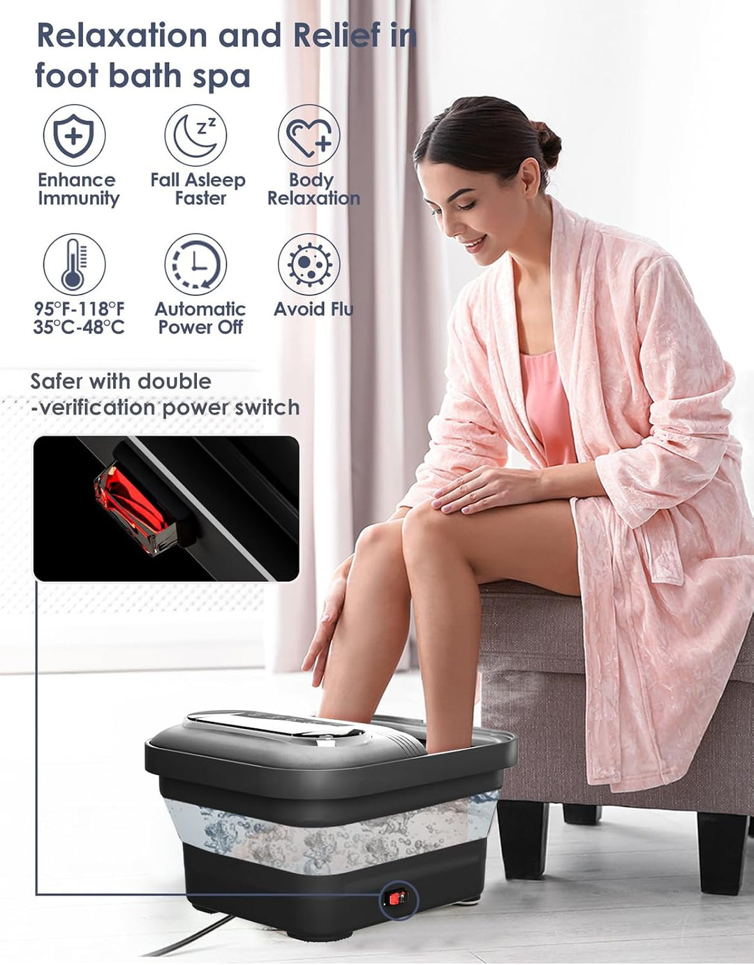 OOAMBB Spa de pies plegable con control de calor, burbujas y temper...