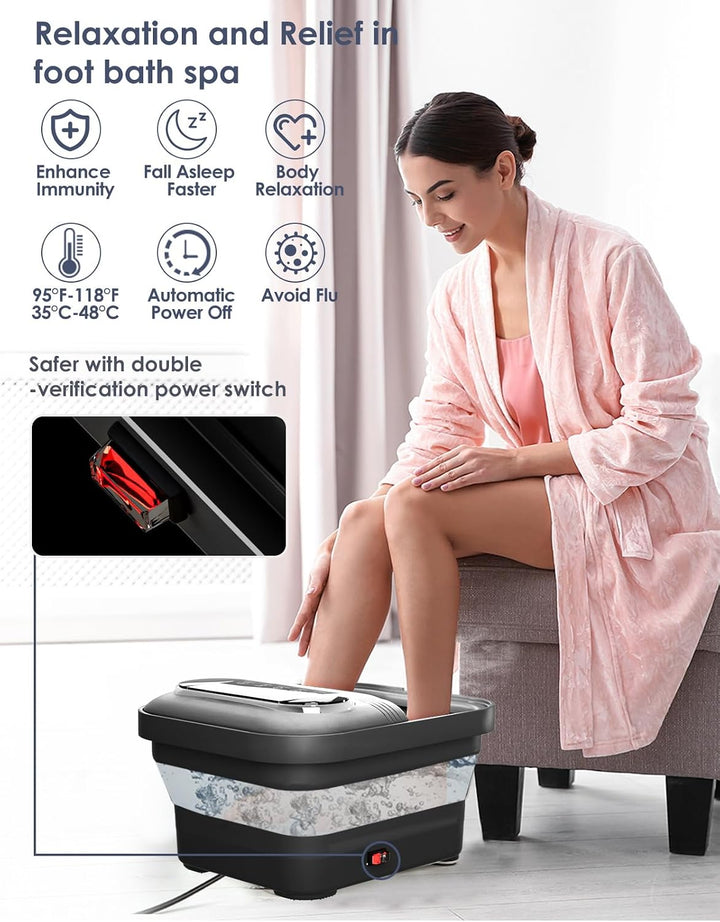 OOAMBB Spa de pies plegable con control de calor, burbujas y temper...