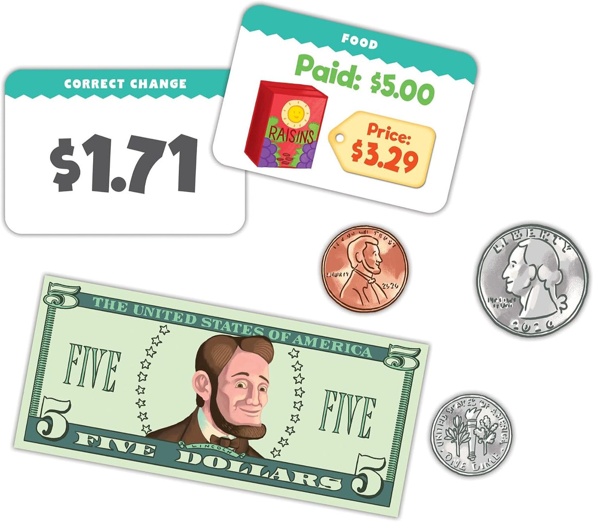 eeBoo Juego de matemáticas para hacer cambios con dinero de juego, monedas