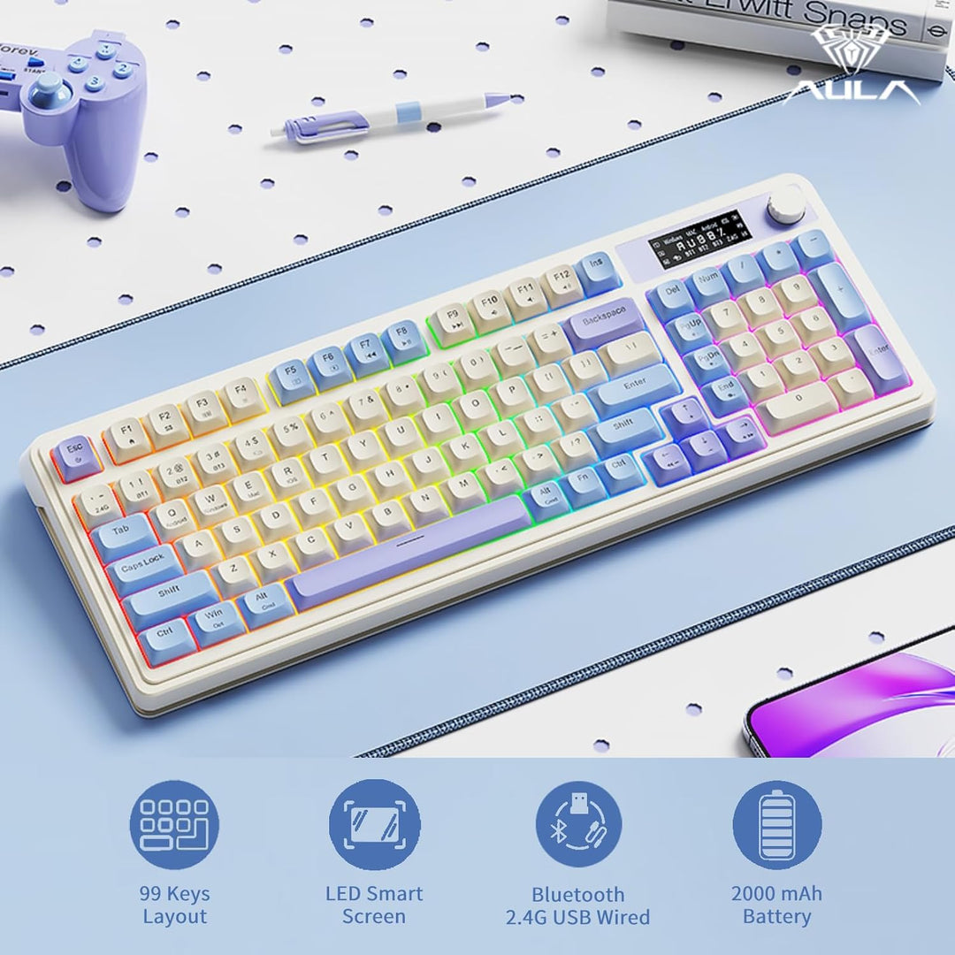 AULA S99 Pro Teclado para juegos, lindo teclado cremoso con pantall...