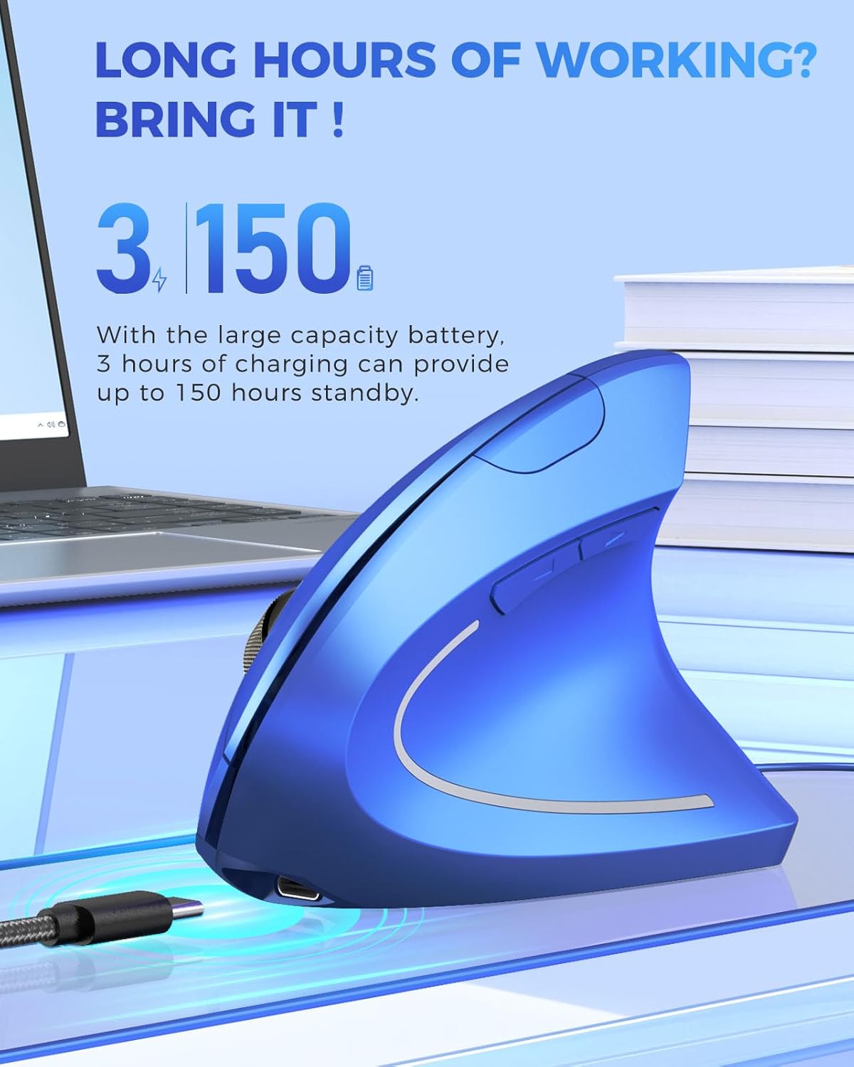 Lekvey Ratón ergonómico, ratón inalámbrico vertical recargable 2.4G...