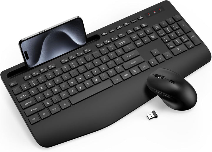 Combo de teclado y mouse inalámbrico - Teclado ergonómico de tamaño...