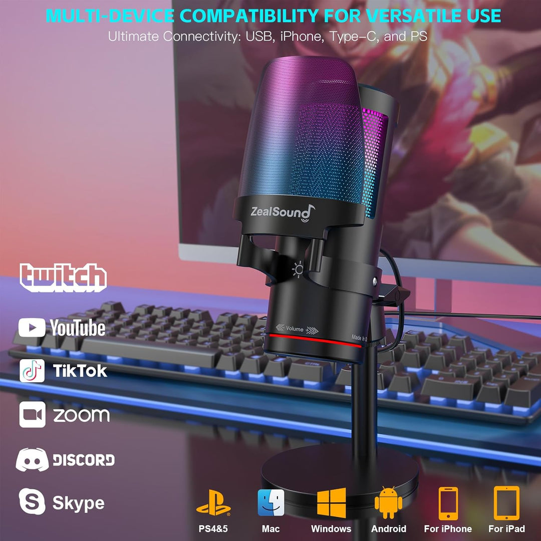 ZealSound Micrófono USB para Gaming, Micrófono Condensador con Canc...
