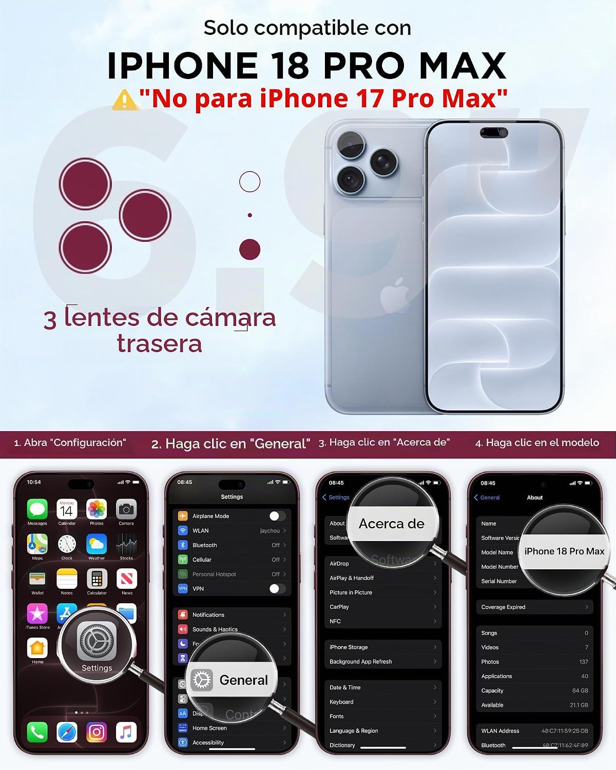 Diaclara Funda magnética y protector de pantalla para iPhone 18 Pro Max