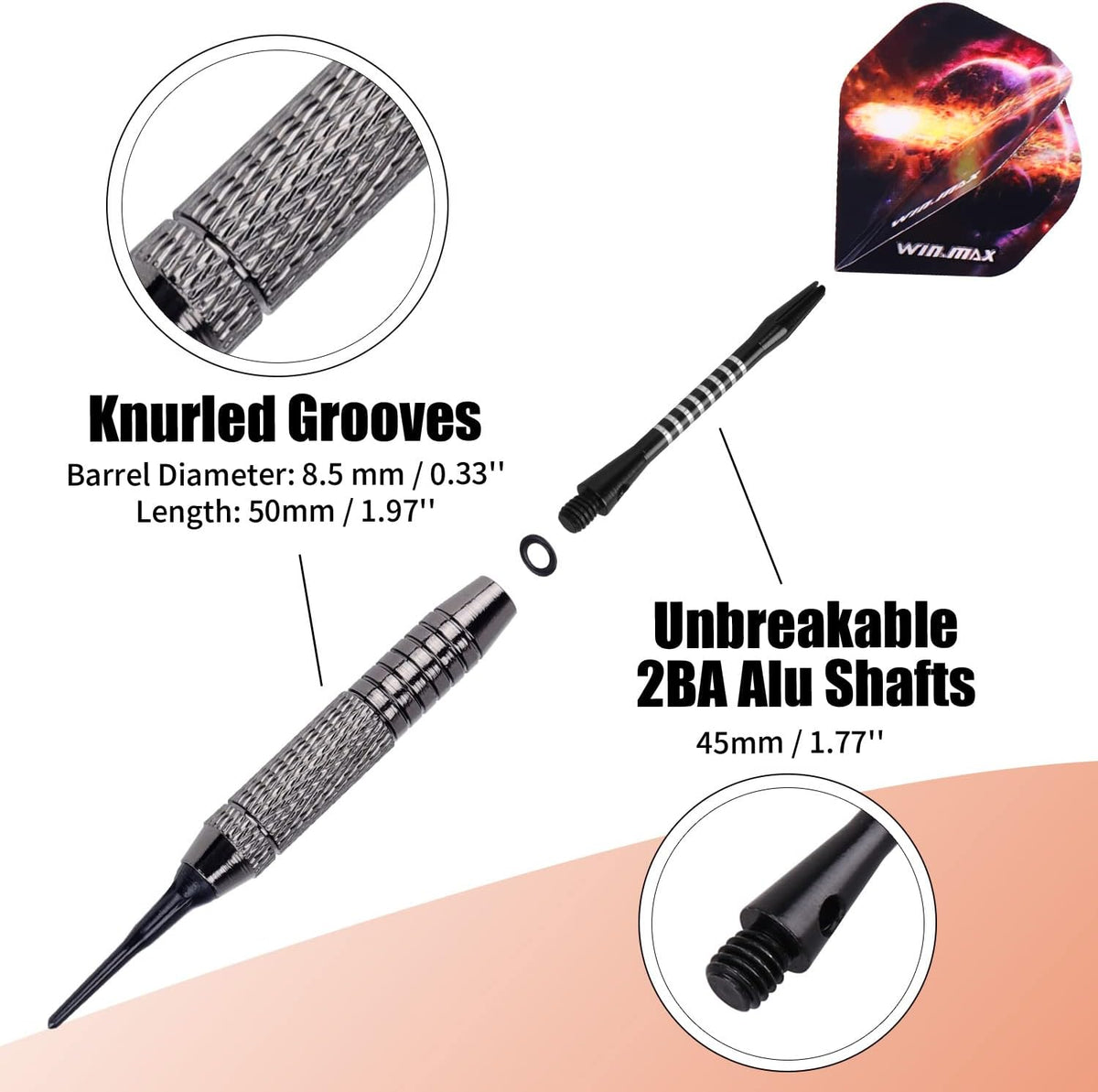 WIN.MAX Darts Punta de plástico 12 unidades Dardos de punta blanda para tablero electrónico de dardos