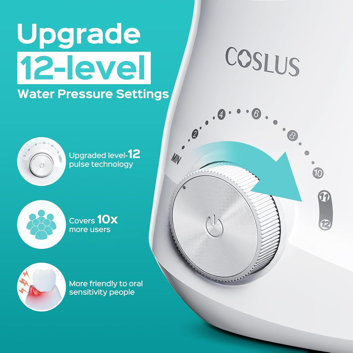COSLUS E1 - Hilo dental eléctrico para agua, 12 ajustes de presión...