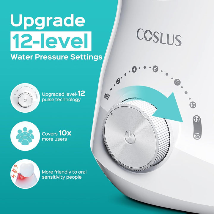 COSLUS E1 - Hilo dental eléctrico para agua, 12 ajustes de presión...