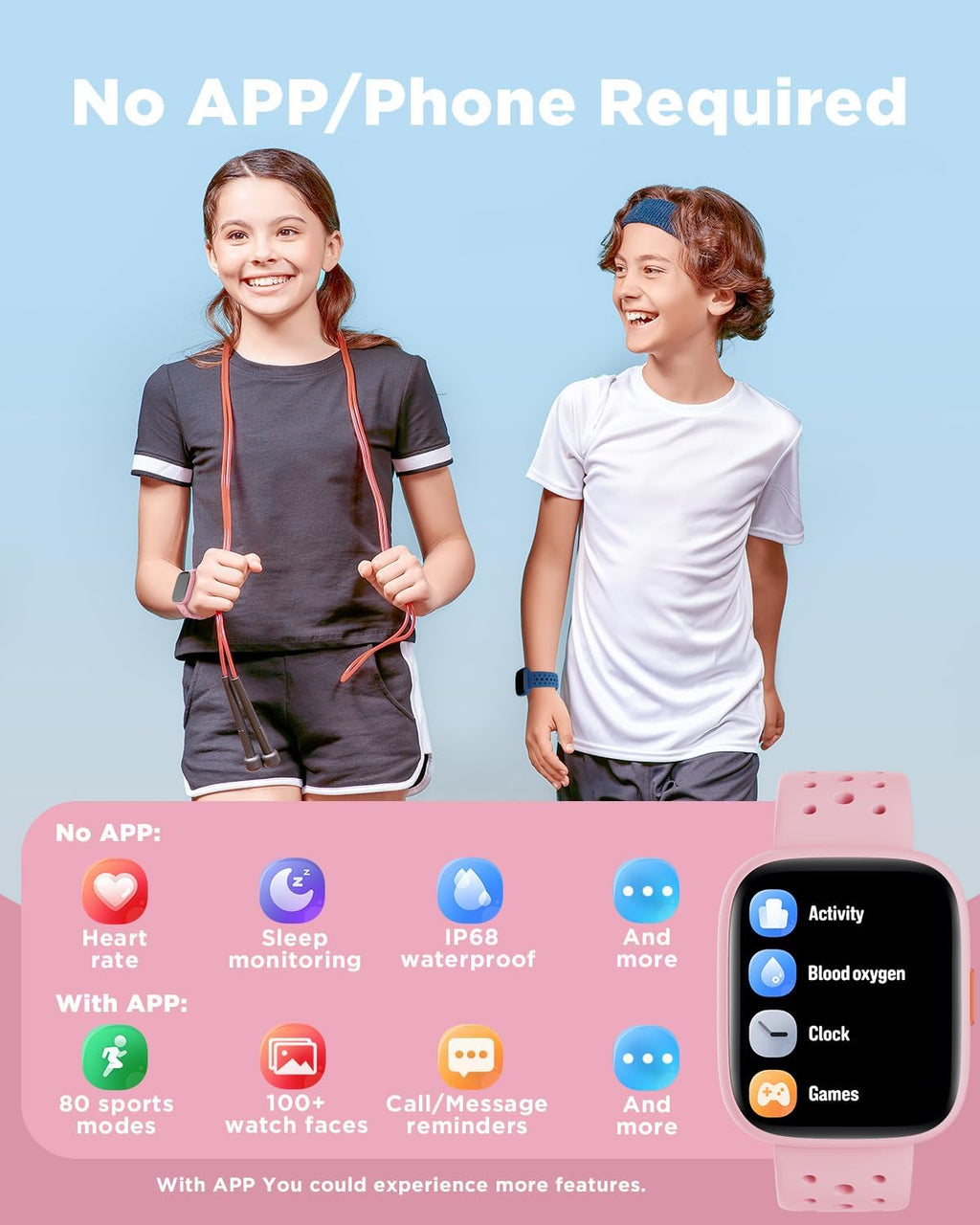 BIGGERFIVE Reloj inteligente para niños, no necesita teléfono