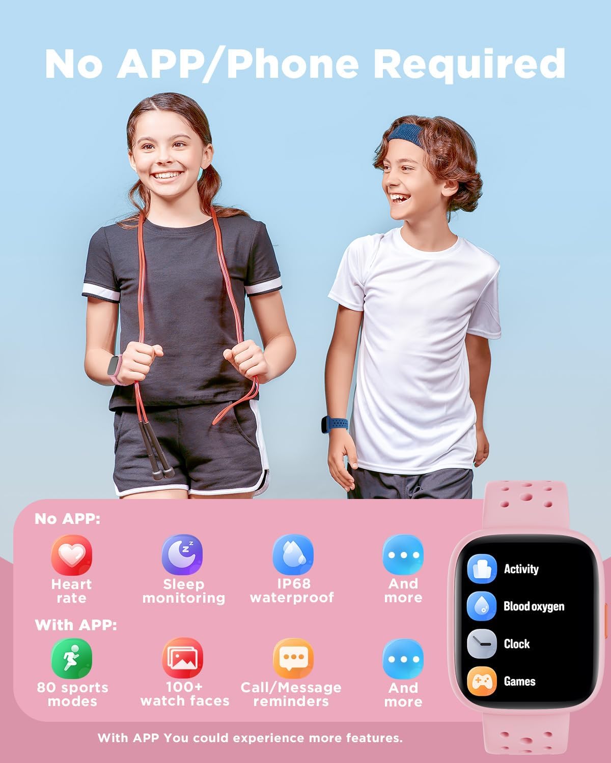BIGGERFIVE Reloj inteligente para niños, no necesita teléfono