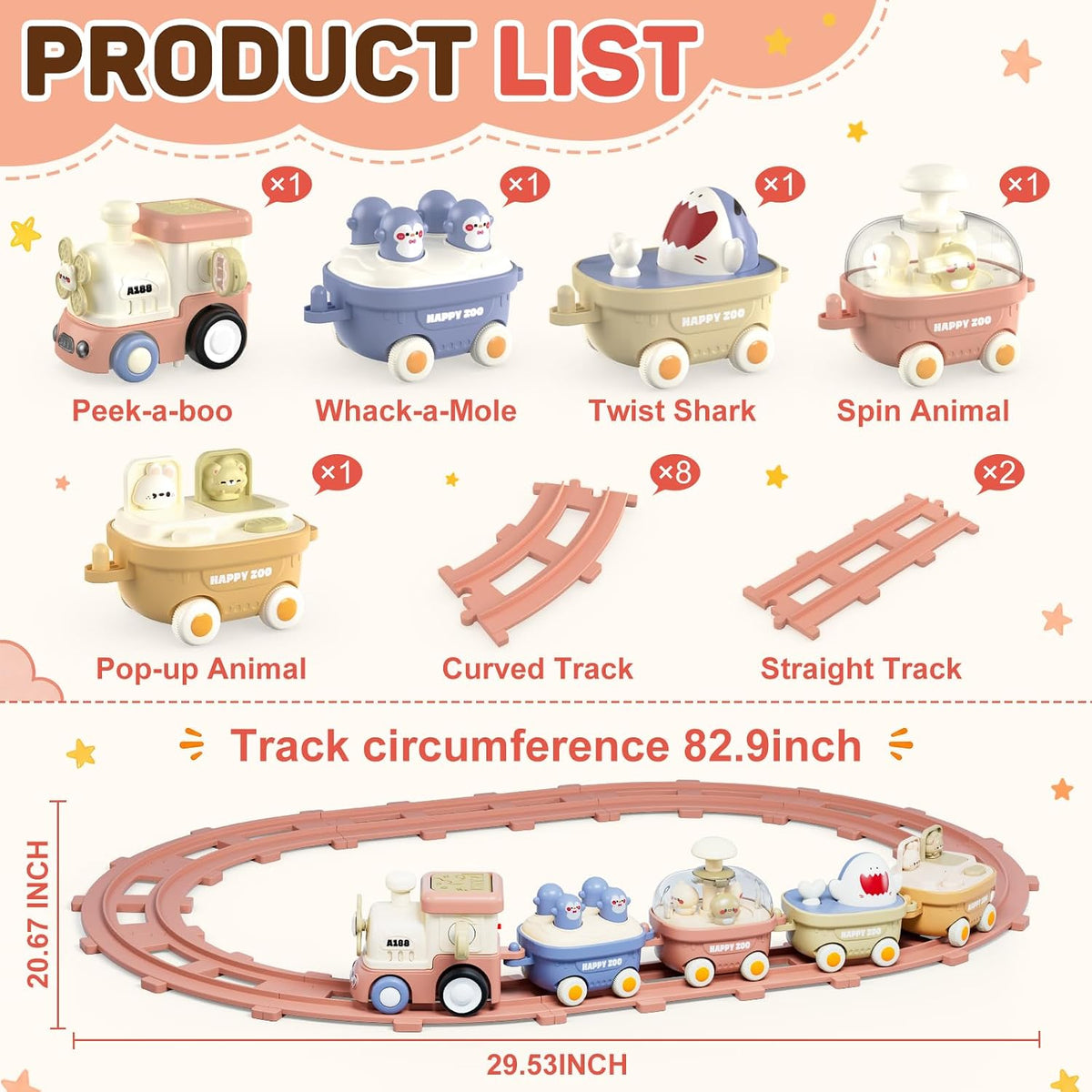 Juego de tren de animales para niños pequeños de 3 a 8 años
