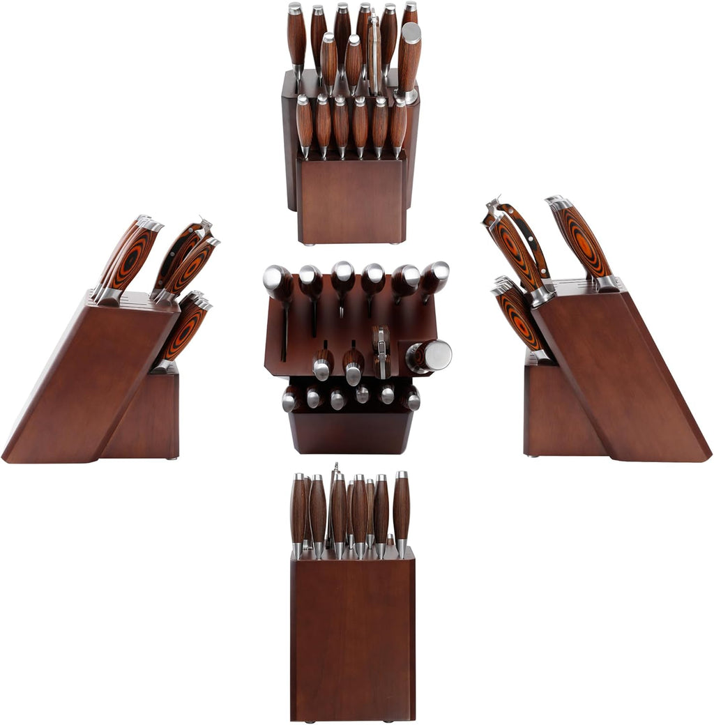 Juego de cuchillos de 17 piezas con bloque de madera, juego de cubiertos de acero alemán perfecto regalo