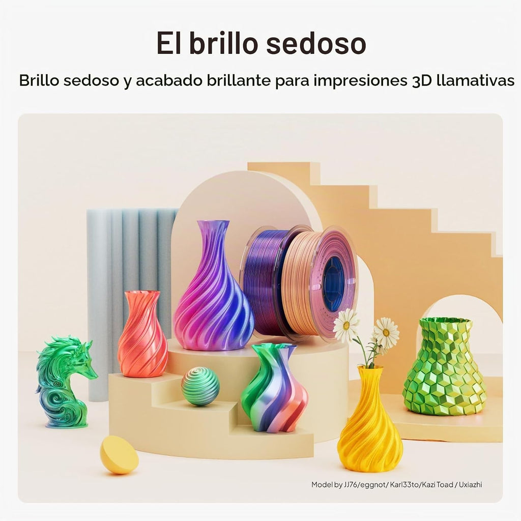 ELEGOO- Filamento PLA de seda de 1.75 mm (4\/64 pulgadas), color gr...