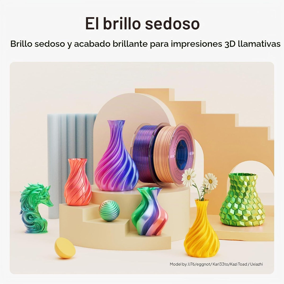 ELEGOO- Filamento PLA de seda de 1.75 mm (4\/64 pulgadas), color gr...