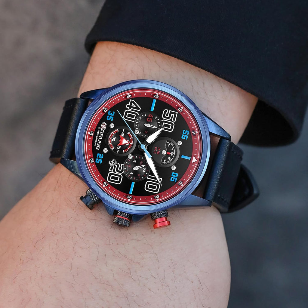 Relojes de negocios para hombre, cronógrafo negro, reloj de cuarzo de cara grande, impermeable, calendario luminoso, reloj analógico para correa de cuero