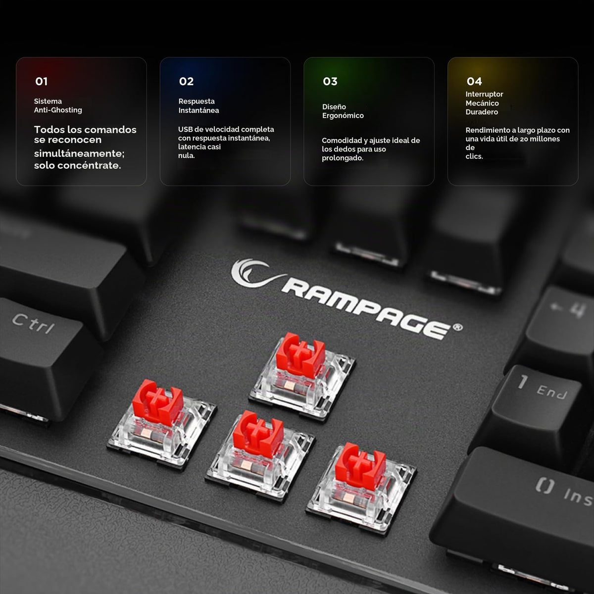 RAMPAGE GEAR KB-R86 Umbra Teclado mecánico para juegos \u2013 Inter...