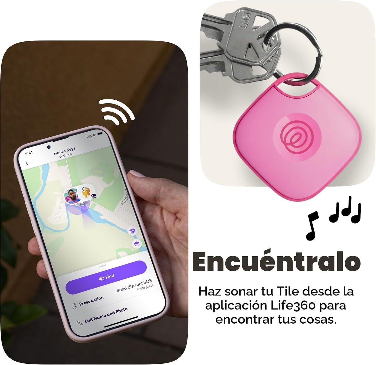 Life360 Tile - Rastreador Bluetooth, buscador de llaves y localizador de artículos para llaves, bolsas y más. Buscador de teléfonos. Compatible con iOS y Android. Paquete de 1 (ponche rosa)