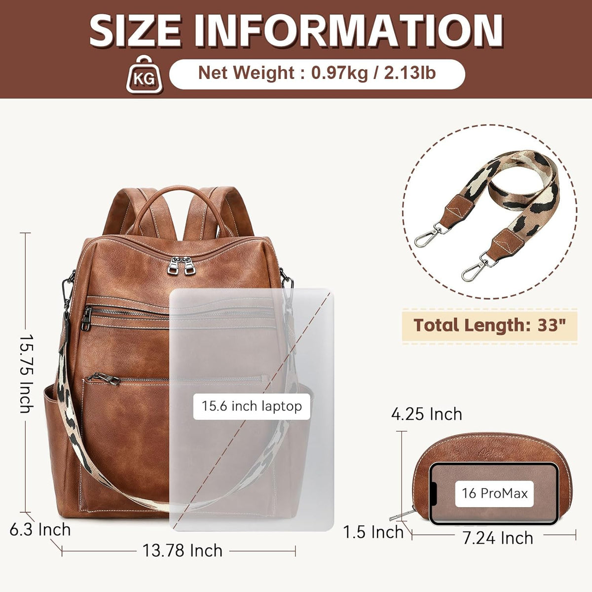 Mochila de cuero vegano AGLOD para laptop para mujer, mochila de 15...