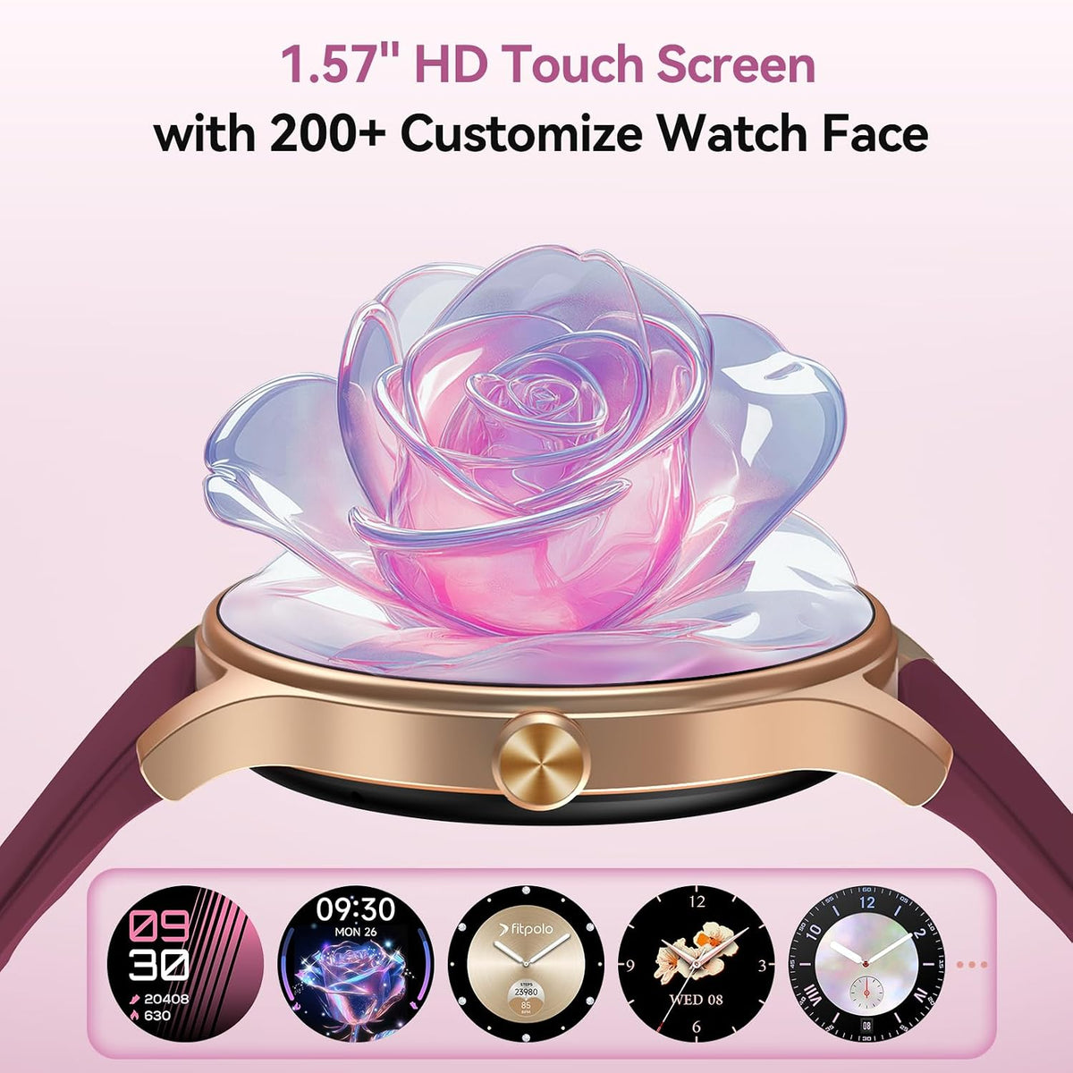 Fitpolo - Reloj inteligente para mujer, pantalla HD de 1.57 pulgadas