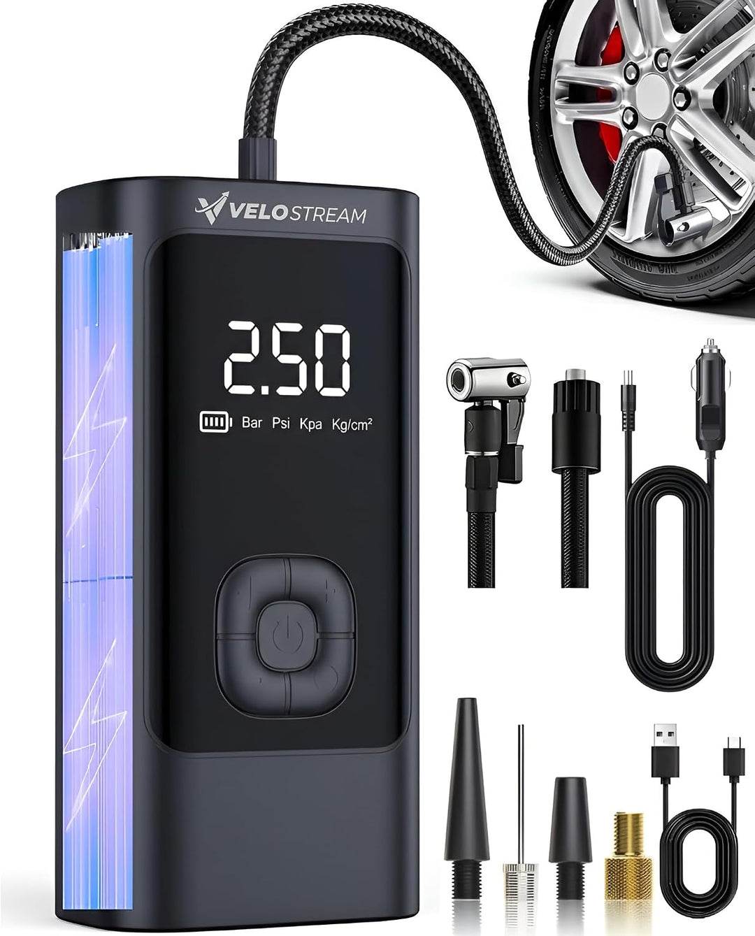 Velostream Compresor de aire portátil para inflador de neumáticos,...