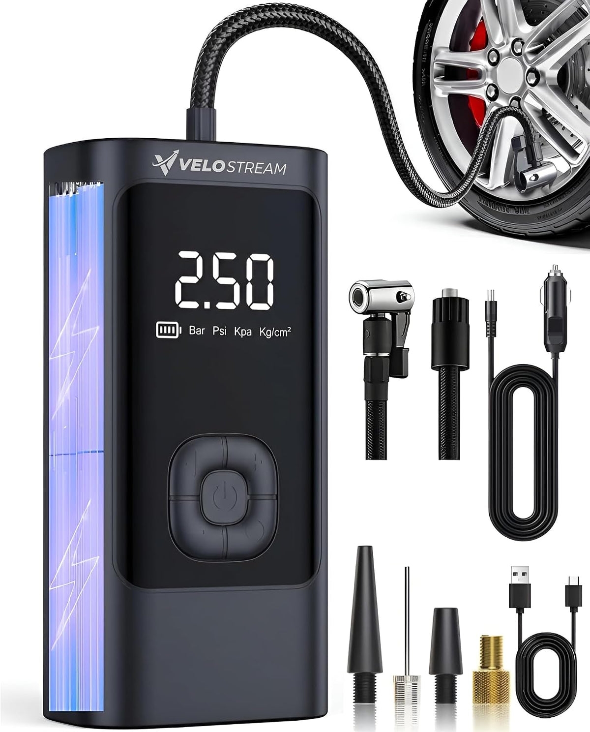Velostream Compresor de aire portátil para inflador de neumáticos,...