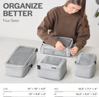 Cubos de embalaje de compresión Aerotrunk para viajes - Bolsas organizadoras de equipaje - Cubos de embalaje de doble cremallera para maletas (paquete de 4, gris claro)