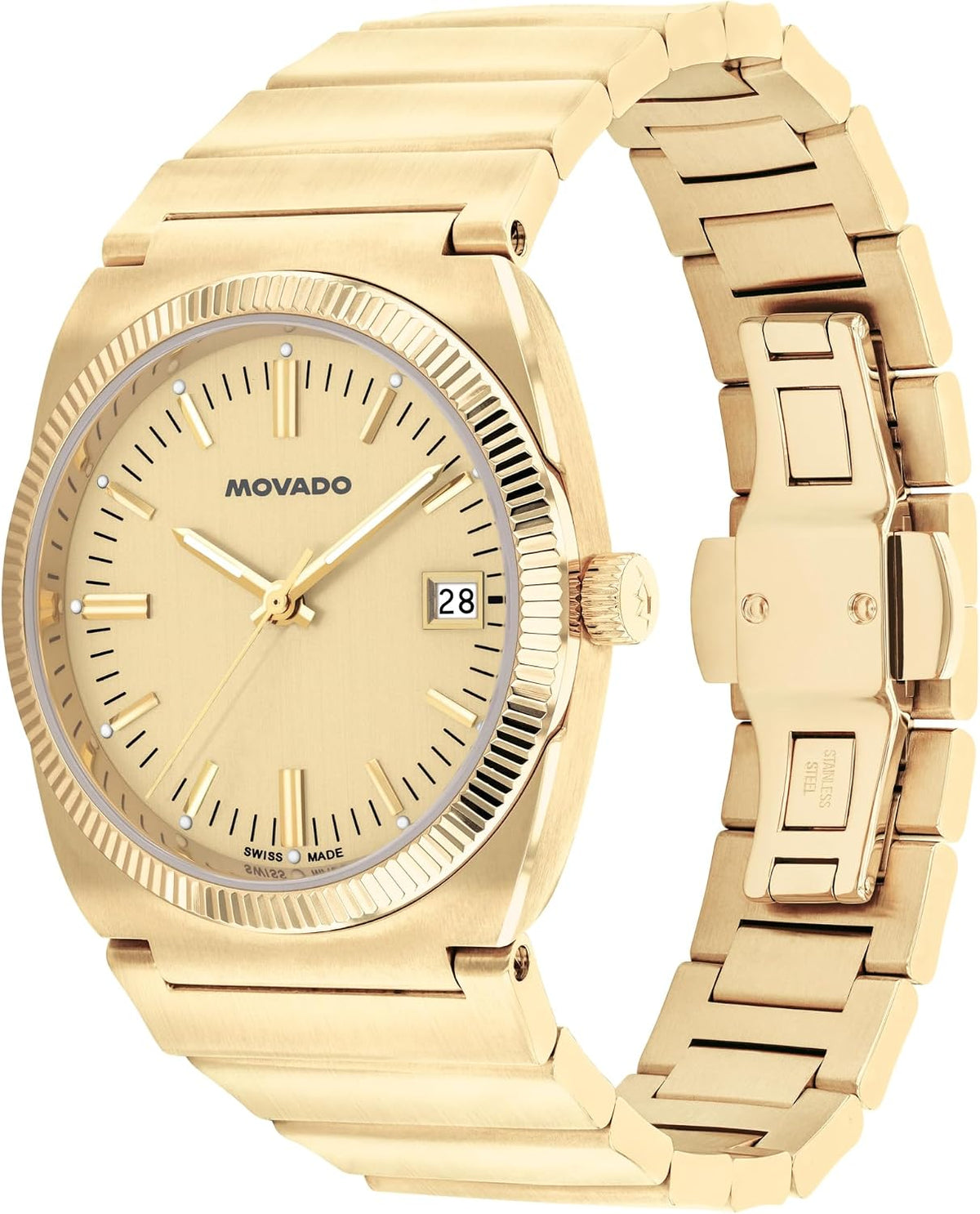 Movado Heritage Ondoplan Reloj de Cuarzo de Lujo para Hombre - Movimiento Suizo, Brazalete de Acero Inoxidable, Resistencia al Agua 50 Metros (5ATM) - Pieza Clásica - Regalo para Él - 36mm, Dorado