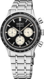 SEIKO SSB479 - Reloj de pulsera con cronógrafo de cuarzo analógico de acero inoxidable para hombre, batería de 3 años, calendario de fecha, 328.1 ft resistente al agua, color negro profundo