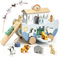 Joyreal Juguete de madera del arca de Noé para regalo de bautismo de bebé niño y niña de 1 año, juguete educativo Montessori de color neutro con clasificador de formas de animales, juguetes cristianos