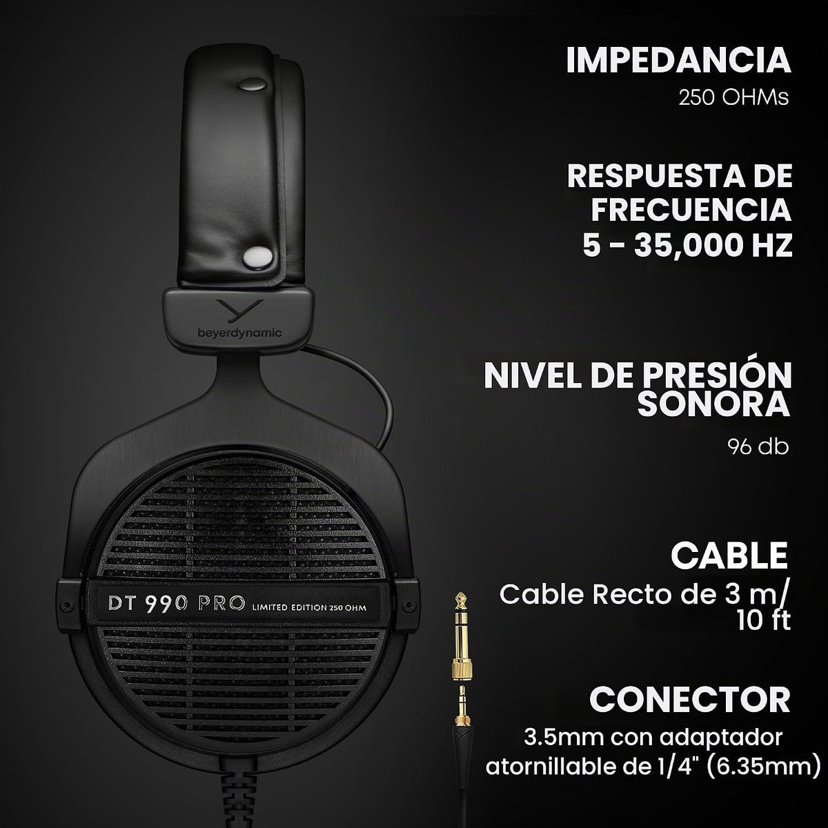 beyerdynamic DT 990 Pro (250 Ohm), auriculares de estudio de espalda
