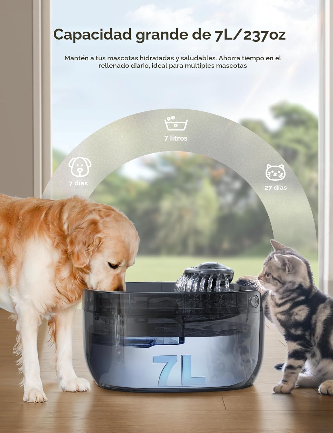Fuente de agua de 7L/1.8Gal para perros grandes, dispensador de tazón de agua para perros FEELNEEDY, fuente de agua para mascotas, dispensador de agua para perros con bomba ultra silenciosa para