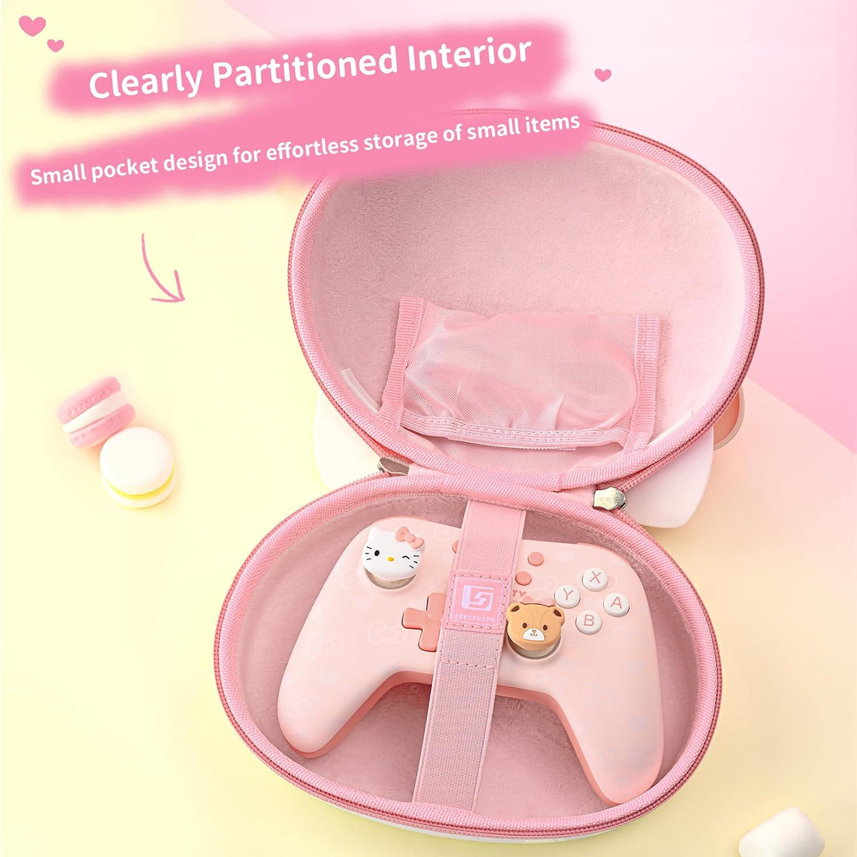 Funda protectora Kuitmor Cute Game Controller, estuche rígido portátil para viaje con diseño de gato caricatura compatible con PS4 PS5 Switch Pro Xbox con bolsillo interno para accesorios
