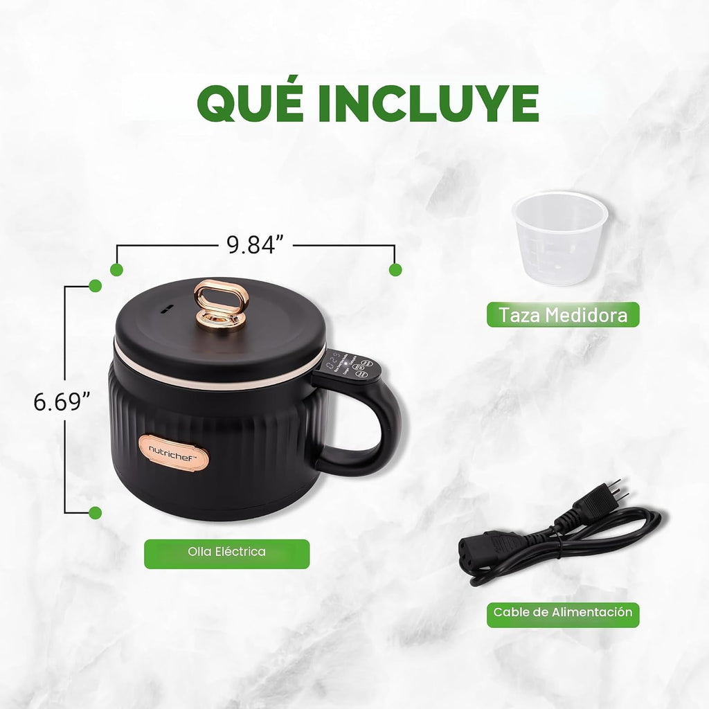 NutriChef Arrocera eléctrica portátil de 1.6 cuartos y máquina de almuerzo | Revestimiento de cerámica multifuncional y antiadherente | Panel de control digital | 6 funciones de cocción: arroz, sopa