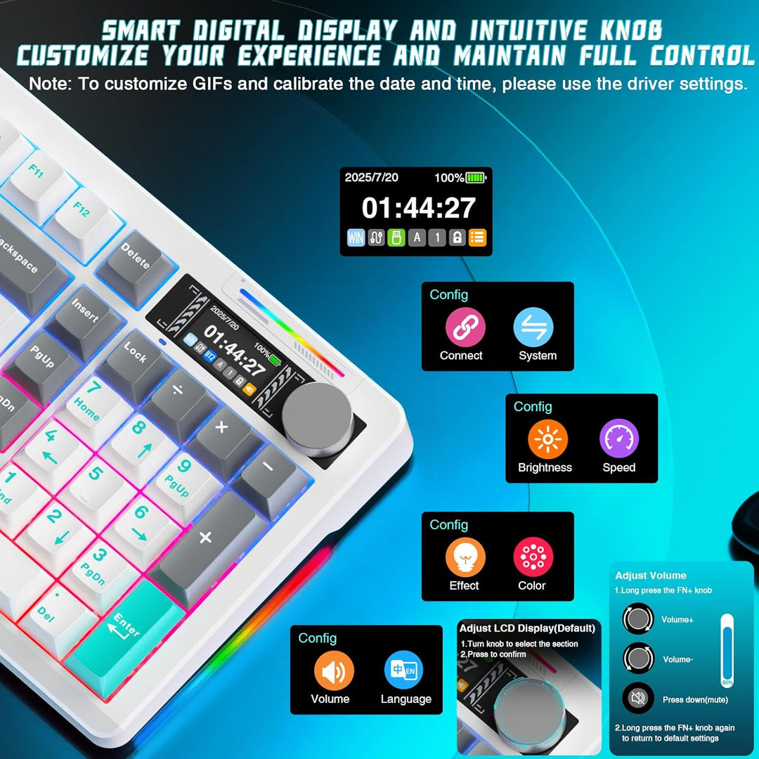 LINGBAO K98 PRO Teclado Mecánico Inalámbrico al 96%, con Pantalla y...
