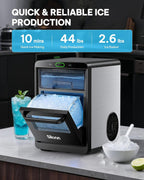 Silonn Nugget Ice Maker - Máquina de hielo triturado/guijarro de 44 libras/24 horas, tanque de agua frontal extraíble y cesta extraíble, acabado de acero inoxidable para cocina del hogar