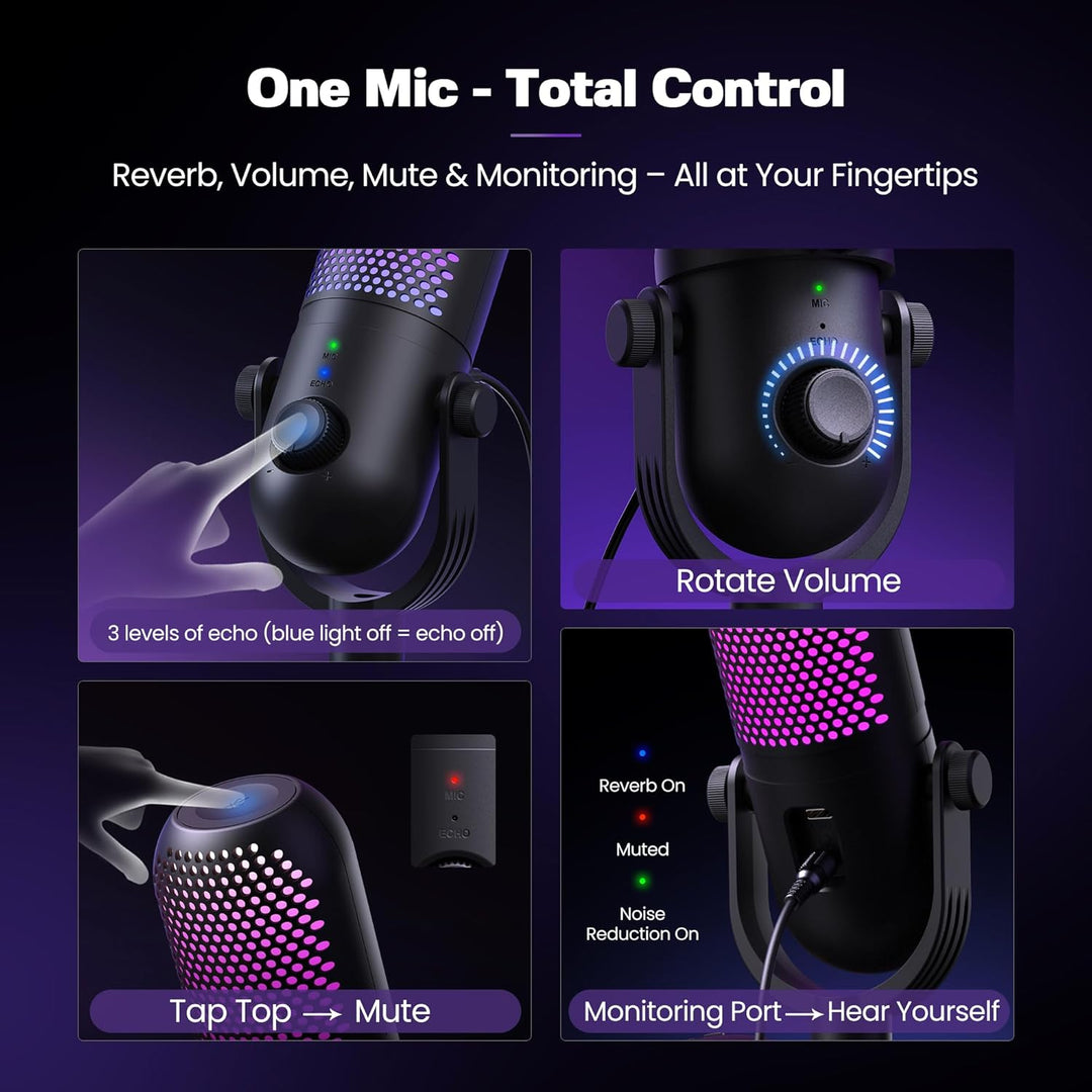 Micrófono USB para juegos de PC: Micrófono de condensador RGB para...