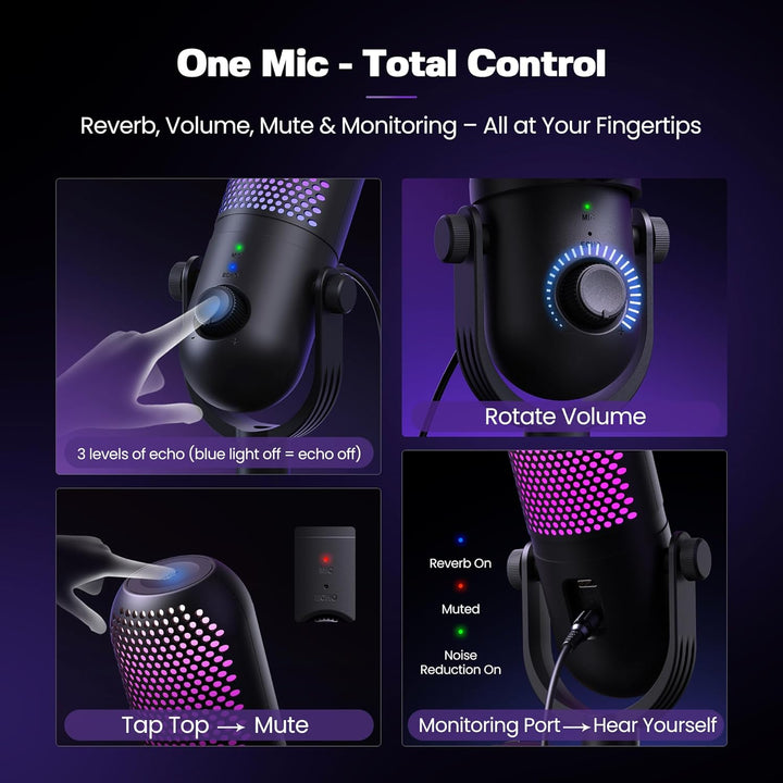 Micrófono USB para juegos de PC: Micrófono de condensador RGB para...