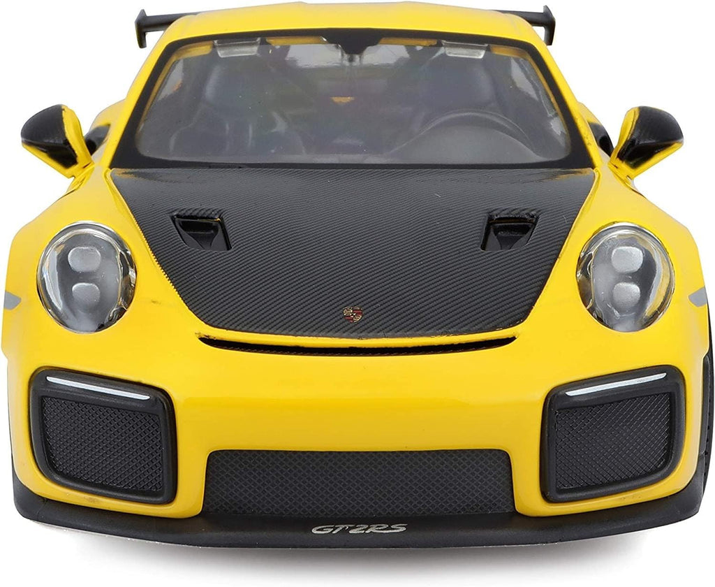 Maisto Porsche 911 GT2 RS Amarillo con Capucha de Carbono y Ruedas Doradas Edición Especial 1/24 Modelo de Coche Fundido a Presión