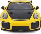 Maisto Porsche 911 GT2 RS Amarillo con Capucha de Carbono y Ruedas Doradas Edición Especial 1/24 Modelo de Coche Fundido a Presión