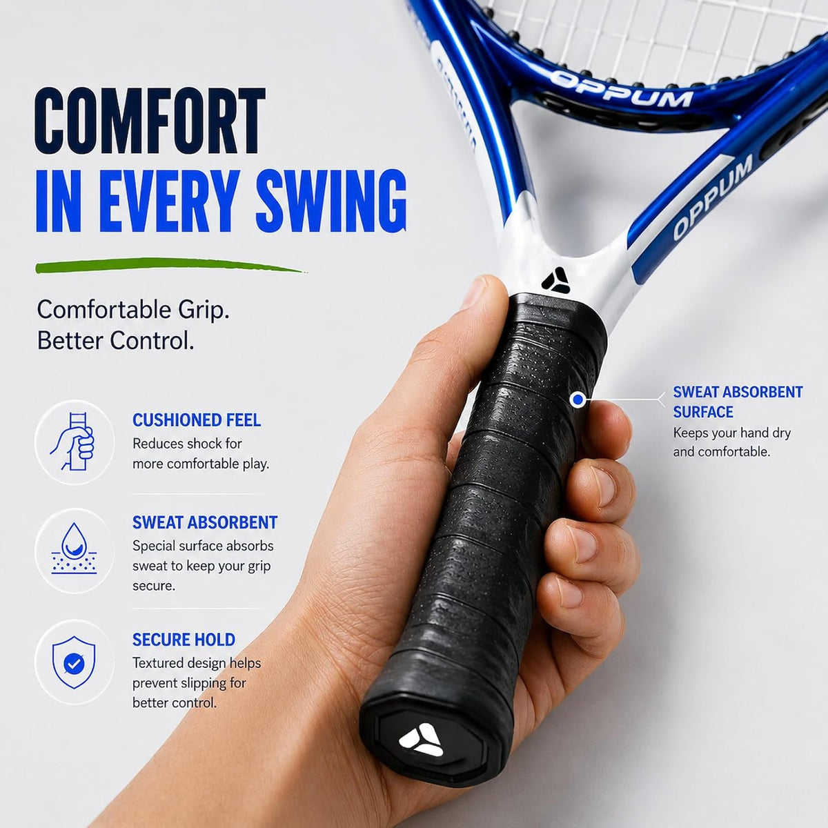 Raquetas de tenis OPPUM PRO-500 para adultos, paquete de 2 raquetas preencordadas para principiantes e intermedios con bolsa de transporte y 2 pelotas, cabeza sobredimensionada de 105 pulgadas