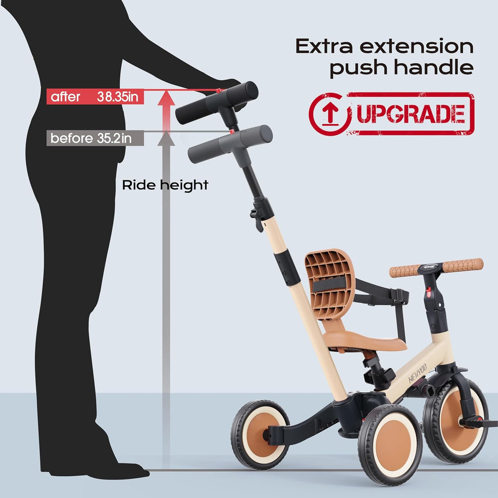 newyoo - Triciclo para niños pequeños con mango de empuje para niños de 1 a 3 años, bicicleta para niños pequeños, regalo de cumpleaños y juguete para niños y niñas, triciclo para niños 5 en 1