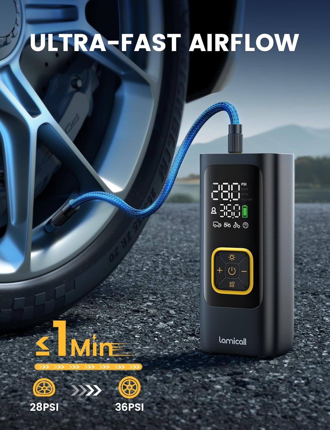 Lamicall - Inflador de neumáticos de automóvil, compresor de aire p...