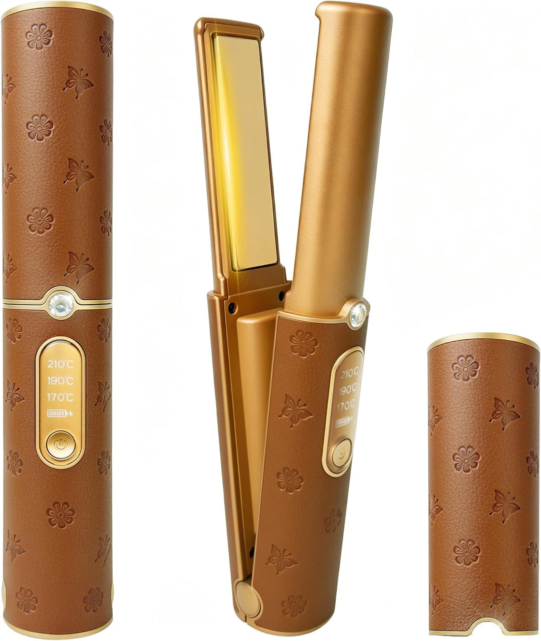 HUAJUN 2-in-1 Cordless Mini Travel Hair Straightener Curler Flat Ir...