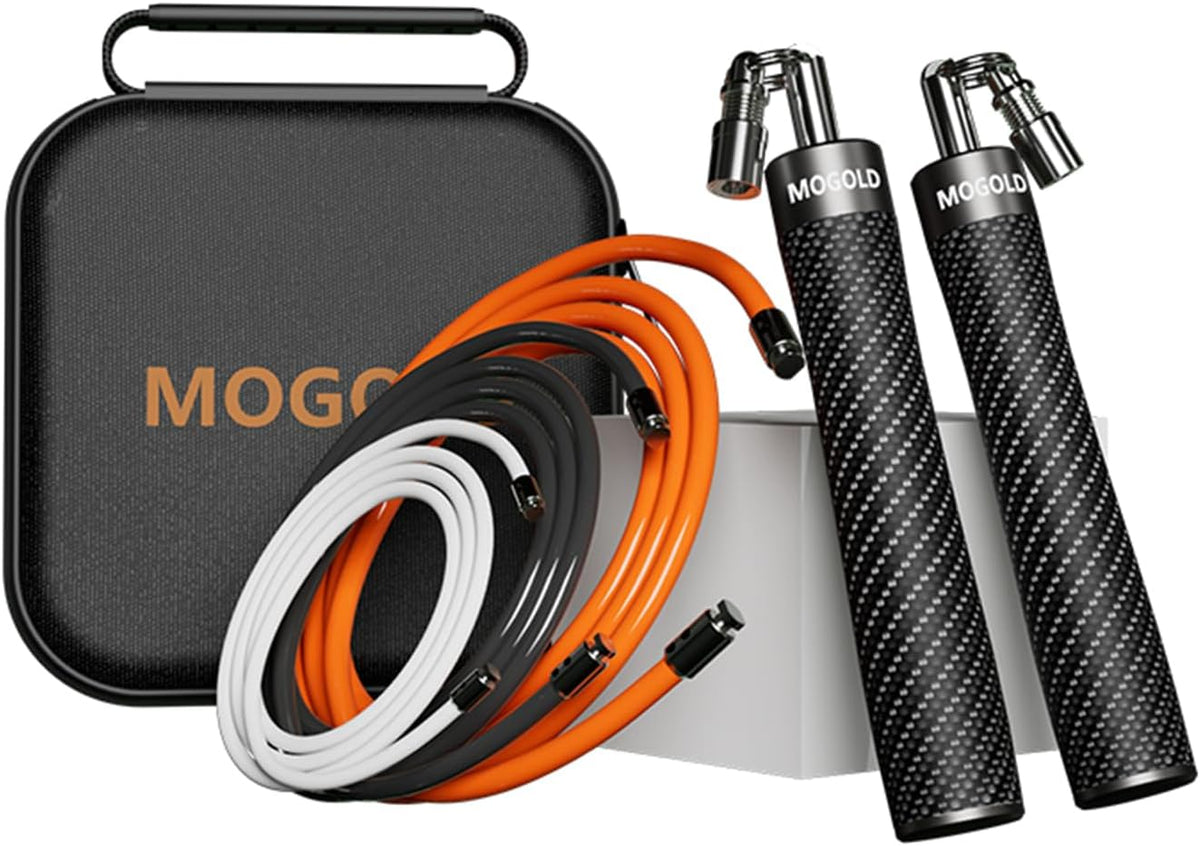 Cuerda de Saltar con Peso para Hombres y Mujeres - Cuerdas de salto pesadas intercambiables de 1/5 lb, 1/4 lb, 1/2 lb - Giro de 360 Grados - Longitud Ajustable, Agarre de Cuero Ergonómico