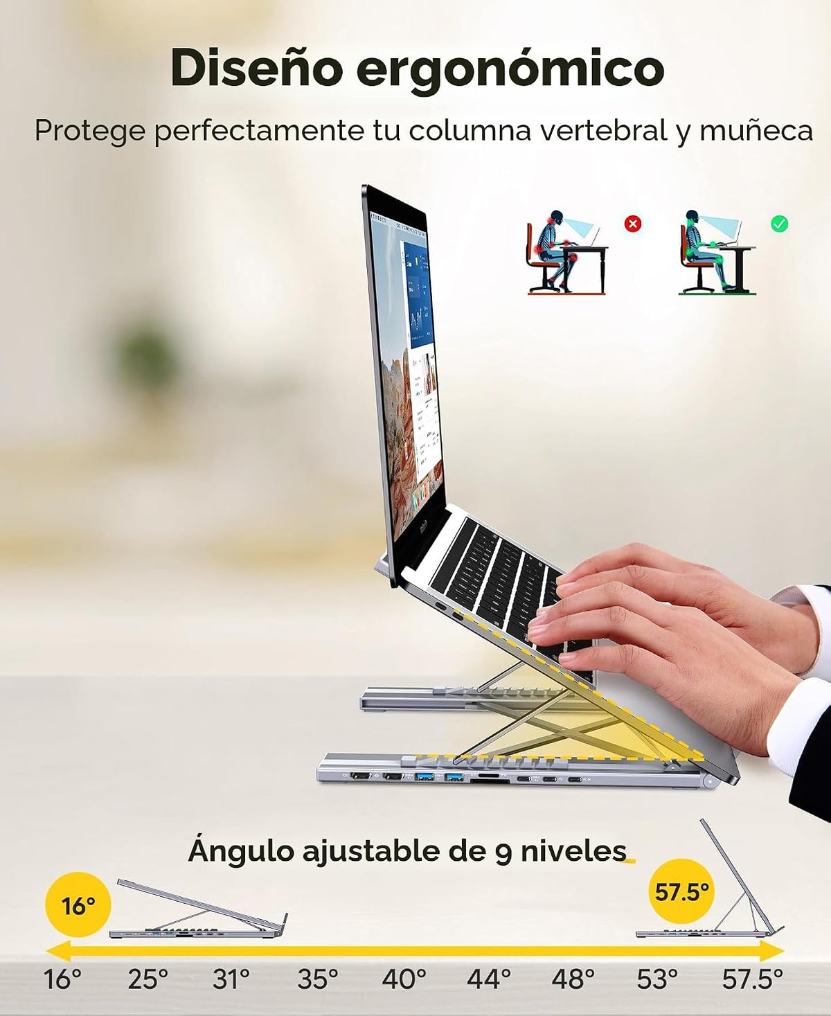 Estación de acoplamiento con soporte para laptop USB C, monitor dua...