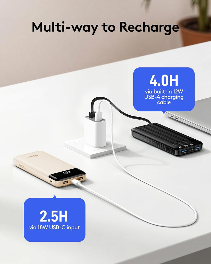 Orfeika Cargador portátil de carga rápida con 4 cables integrados |...