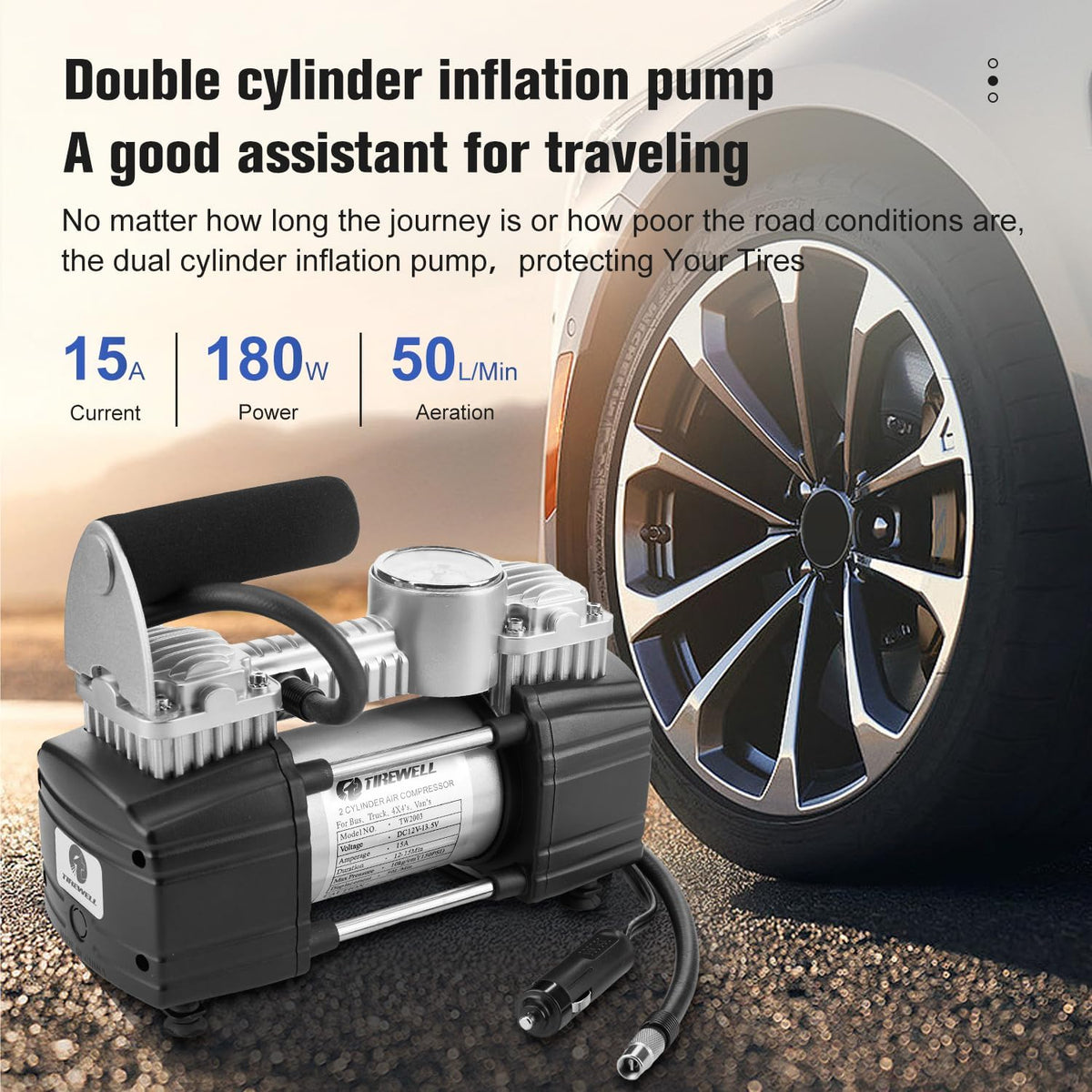 TIREWELL inflador de neumáticos 12V - bomba de doble cilindro resis...