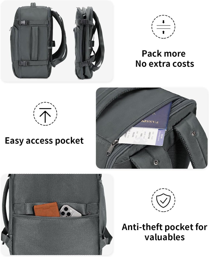ECOHUB Mochila de Viaje Mochila de Equipaje de Mano, Gris-2, Mochil...